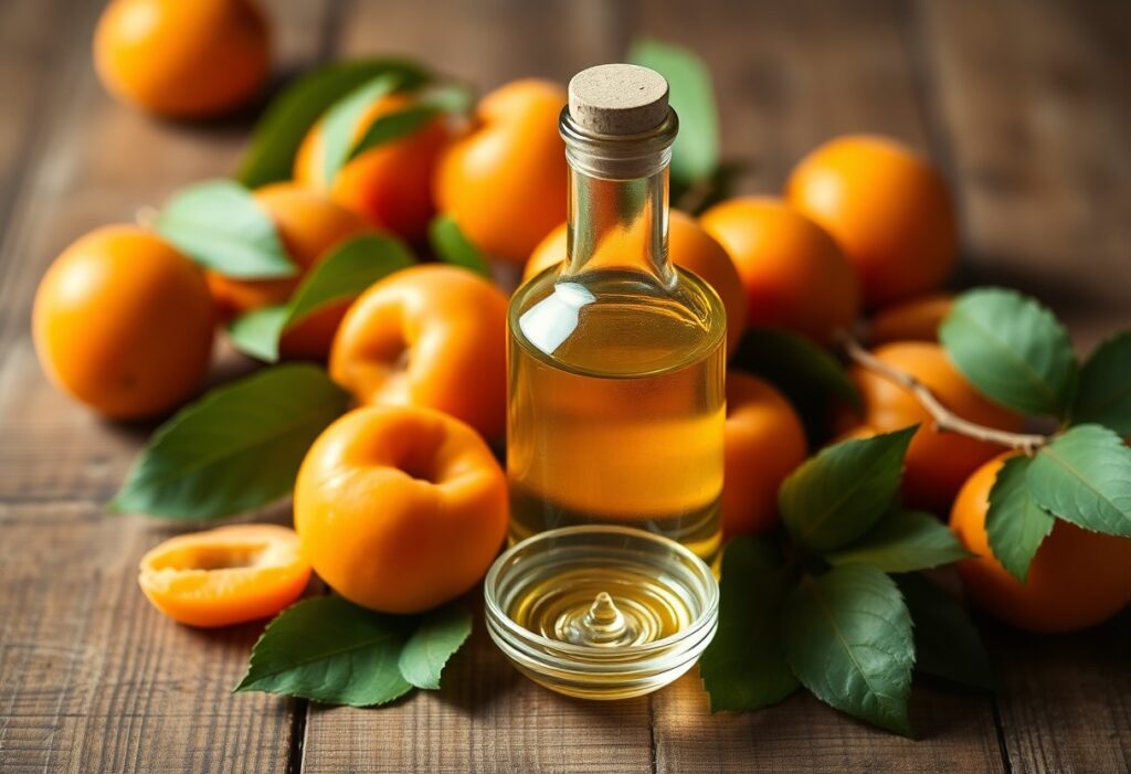 Olej z pestek moreli w szklanej butelce z pipetką na białym tle kosmetycznym