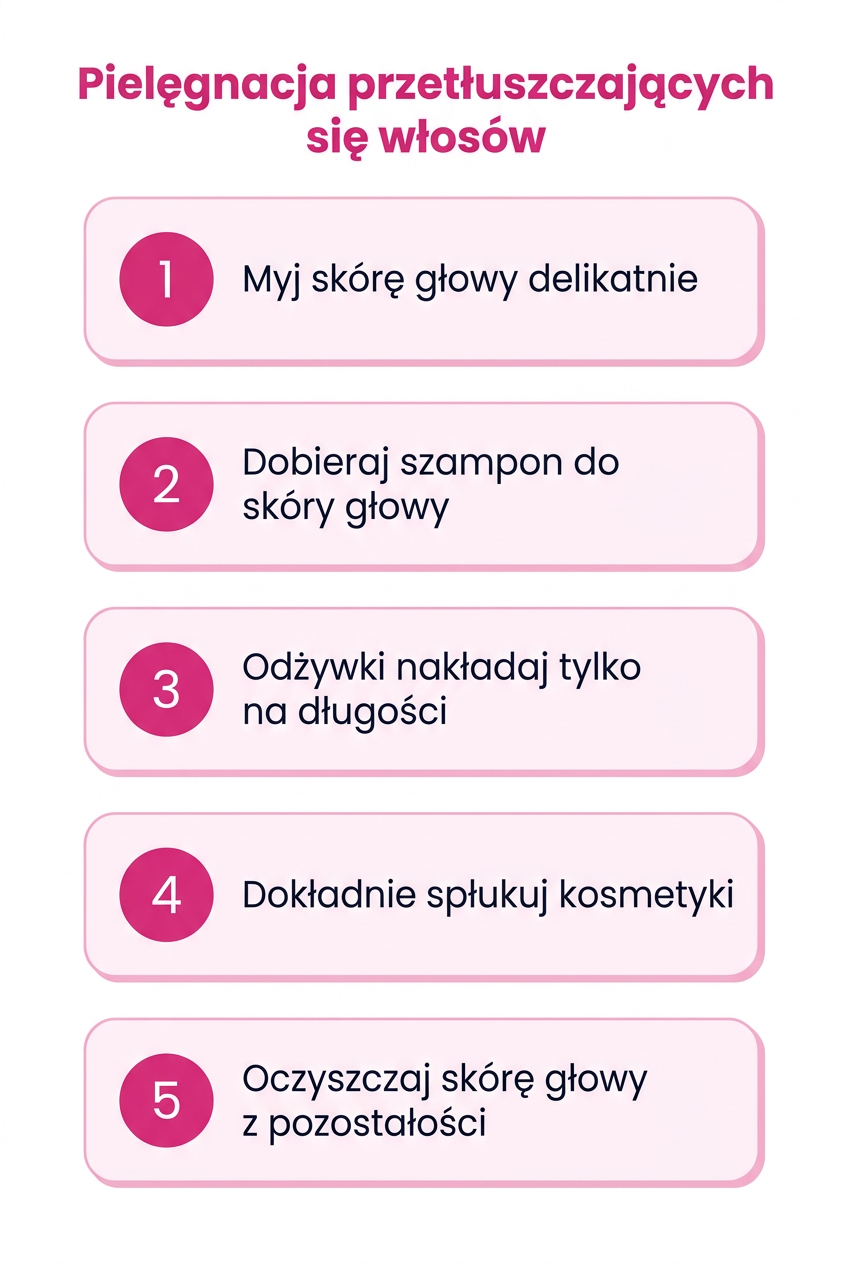 Infografika: pięć zasad pielęgnacji przetłuszczających się włosów